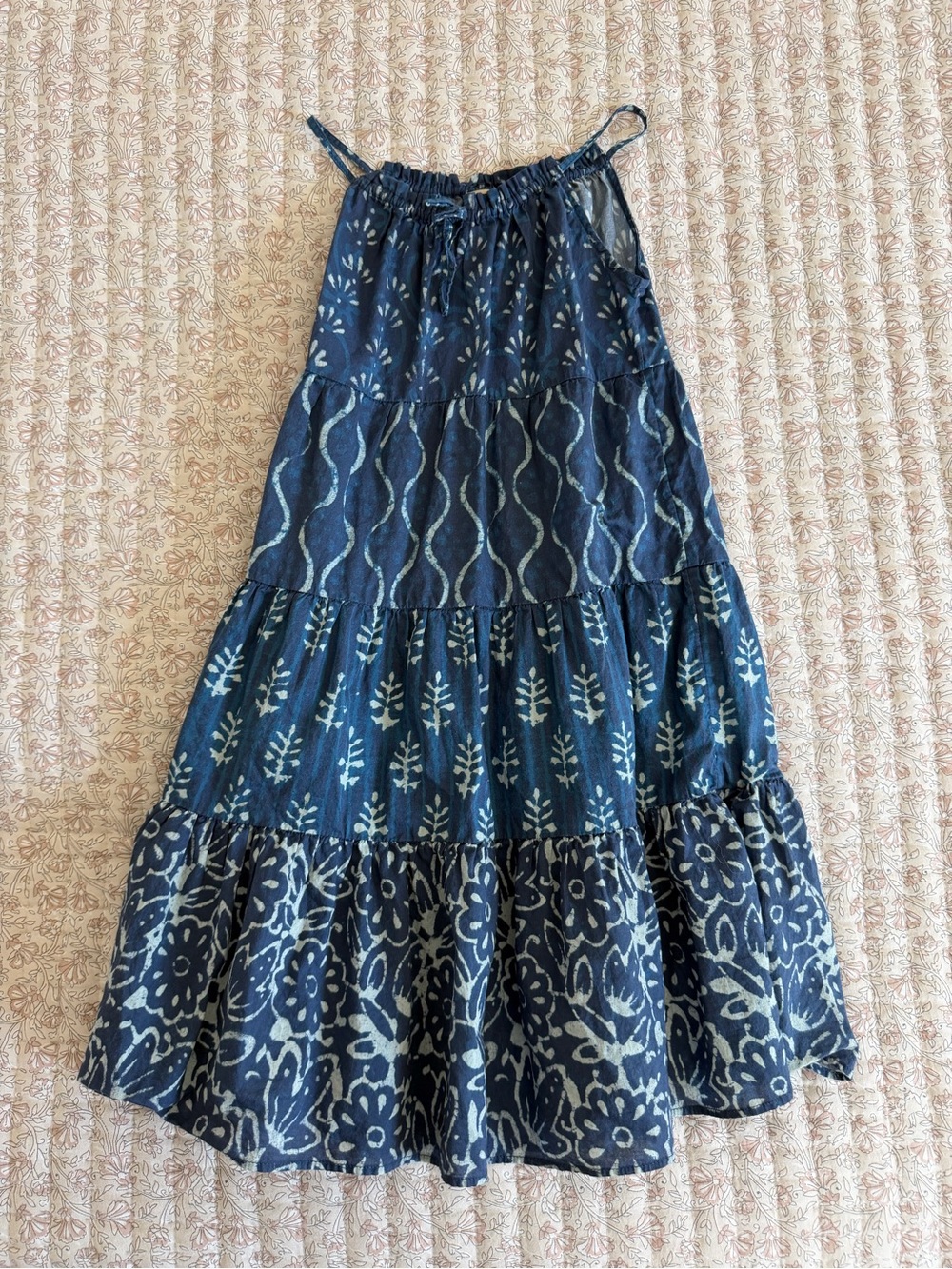 Faherty Navy Tiered Floral-Print Maxi Dress
